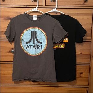 Retro 80’s Atari and PAC Man Black and Gray Graphic gamer T-Shirts men’s small